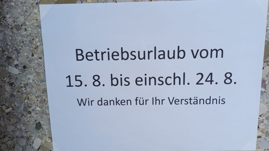 Betriebsurlaub August 2026